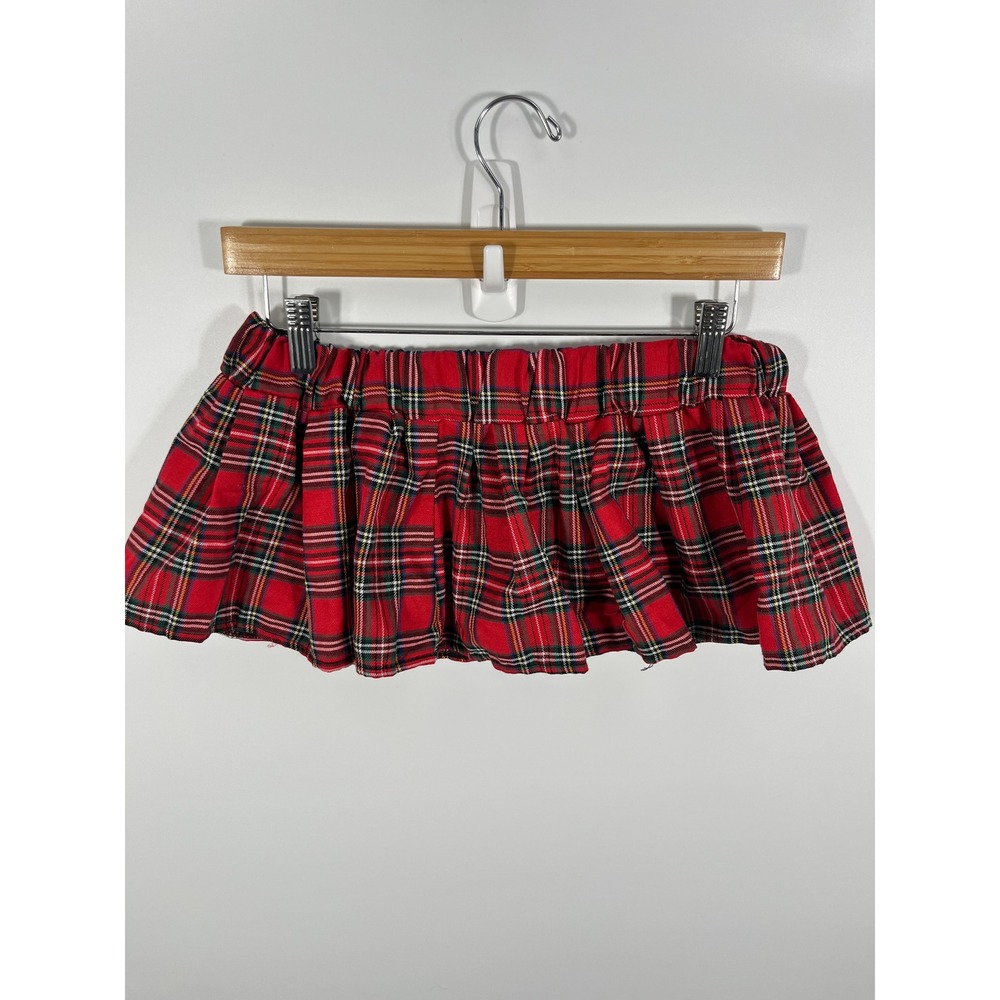 Y2K Womens Micro Mini Skirt L Red Plaid Preppy Old Money Quiet Luxury Stretch